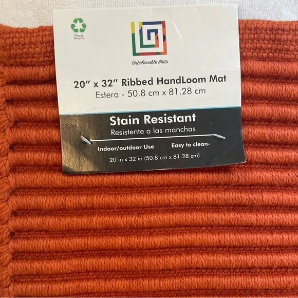 Burnt Orange Stain Resistant 20" x 32" Ribbed HandLoom Indoor Outdoor Rug - Picture 3 of 5